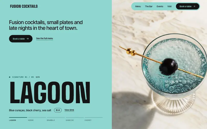 FUSIONCOCKTAILS template, home page