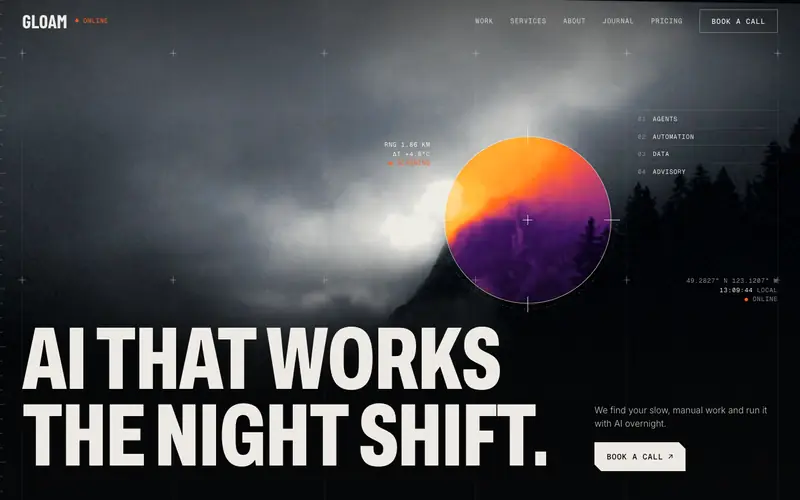 Gloam Studio template, home page