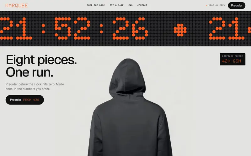 Marquee template, home page