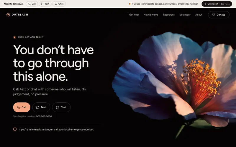 OUTREACH Helpline template, home page