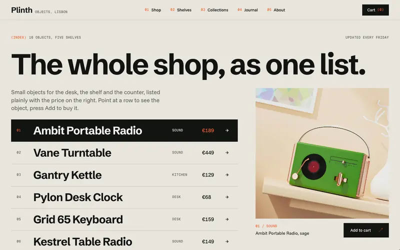 Shelfline template, home page