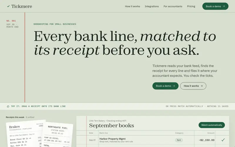Tickmere template, home page