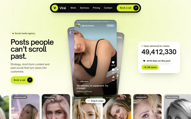 Viral Social template, home page